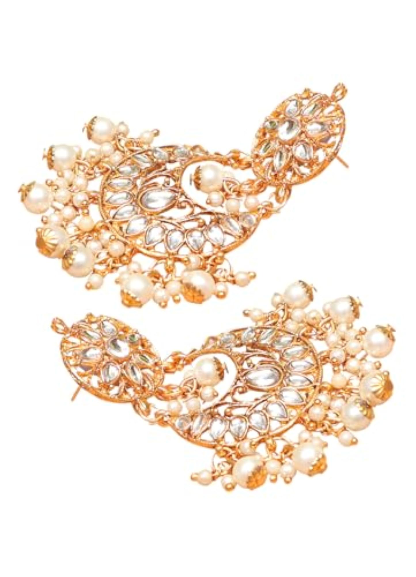 Gold-Plated Kundan Pearl Choker Necklace Set with Earrings
